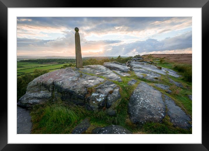 Birchen Edge Stormy Sunset Framed Mounted Print by James Grant