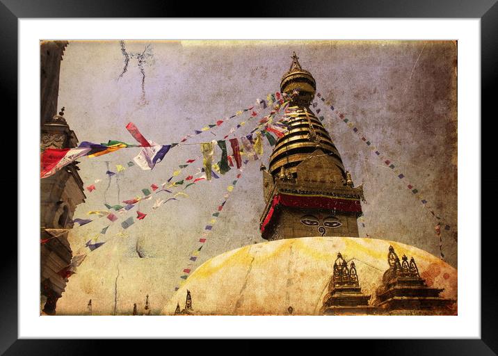 Buddhist temple in Katmandu, Nepal, Himalaya. Framed Mounted Print by Sergey Fedoskin