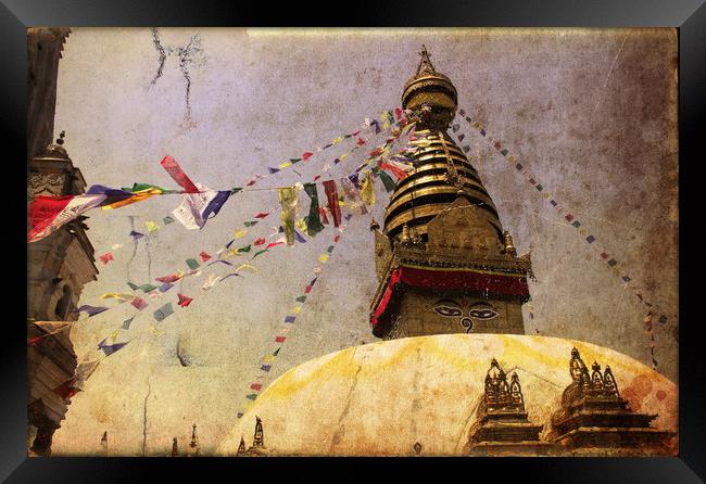 Buddhist temple in Katmandu, Nepal, Himalaya. Framed Print by Sergey Fedoskin