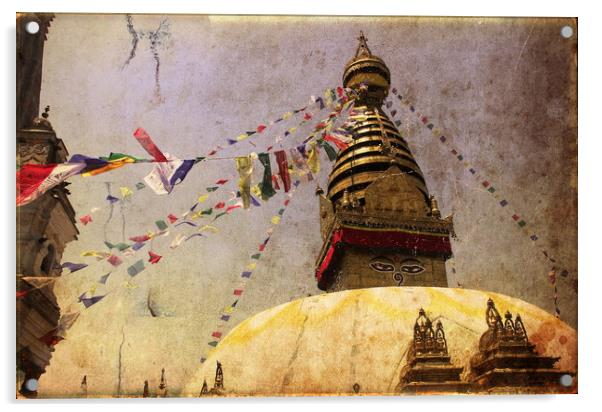 Buddhist temple in Katmandu, Nepal, Himalaya. Acrylic by Sergey Fedoskin
