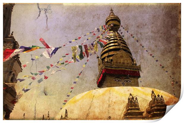 Buddhist temple in Katmandu, Nepal, Himalaya. Print by Sergey Fedoskin