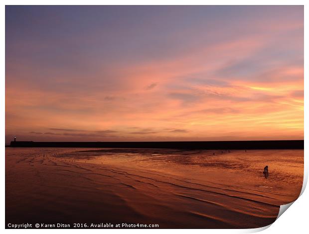           Sunset over the sand Print by Karen Diton
