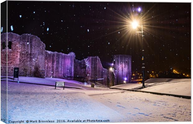 'Barnard Castle, night-time snow' Canvas Print by Mark Brownless