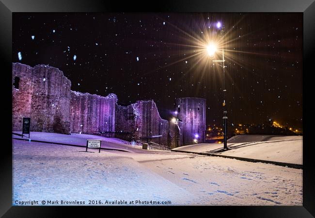 'Barnard Castle, night-time snow' Framed Print by Mark Brownless