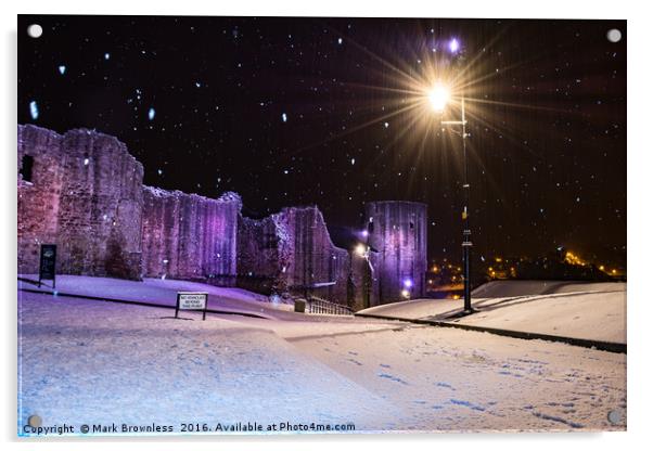 'Barnard Castle, night-time snow' Acrylic by Mark Brownless