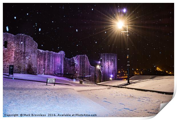 'Barnard Castle, night-time snow' Print by Mark Brownless