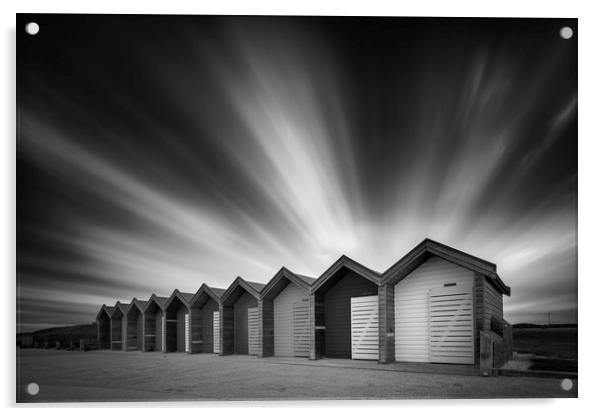 Blyth Beach Huts - Long Exposure B&W Acrylic by Paul Appleby