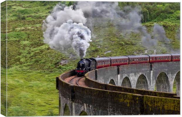 Steam Train Crossing the Glenfinnan Viaduct Canvas Print by Derek Beattie