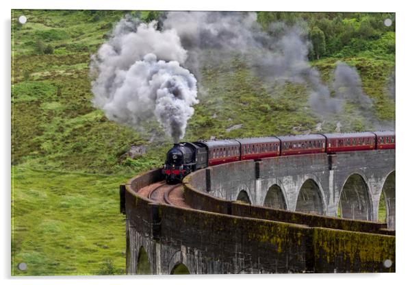 Steam Train Crossing the Glenfinnan Viaduct Acrylic by Derek Beattie