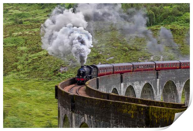 Steam Train Crossing the Glenfinnan Viaduct Print by Derek Beattie