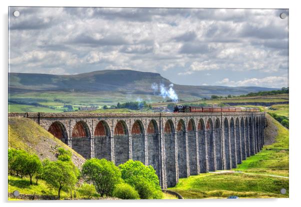 Steamer crosses Ribblehead Viaduct Acrylic by Simon Wells