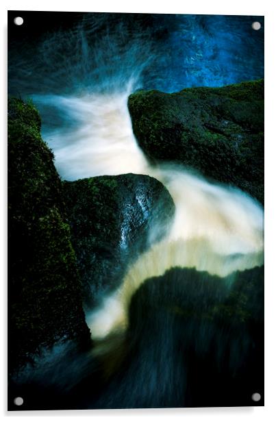 Flow between dark rocks Acrylic by Andrew Kearton