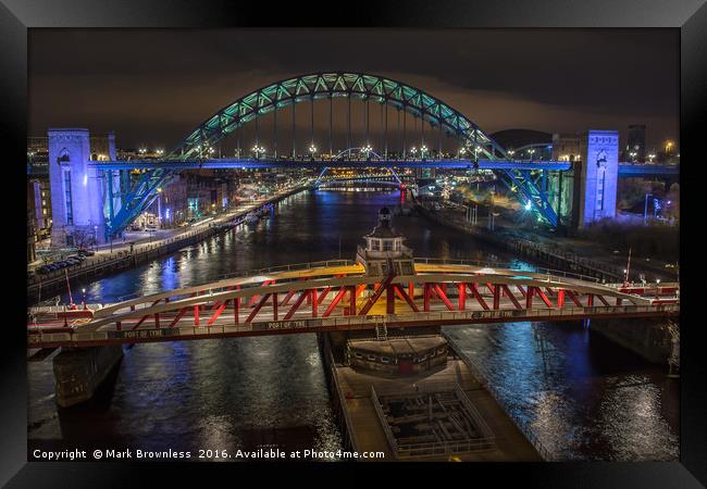 'Tyne Bridges Glow' Framed Print by Mark Brownless
