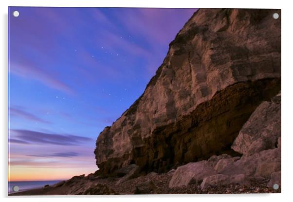Hunstanton cliffs under the stars  Acrylic by Simon Blatch