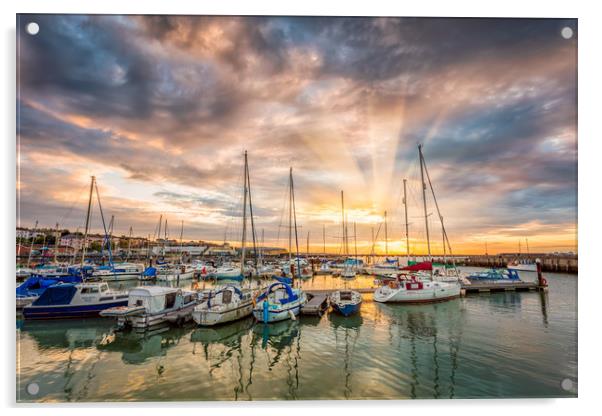 Ryde Harbour Sunbeam Sunset Acrylic by Wight Landscapes