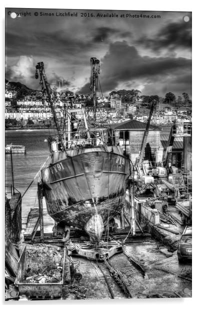 Fowey Polruan Shipyard Acrylic by Simon Litchfield