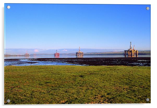 Oil Rigs in Cromarty Firth Acrylic by Derek Wallace