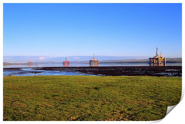 Oil Rigs in Cromarty Firth Print by Derek Wallace
