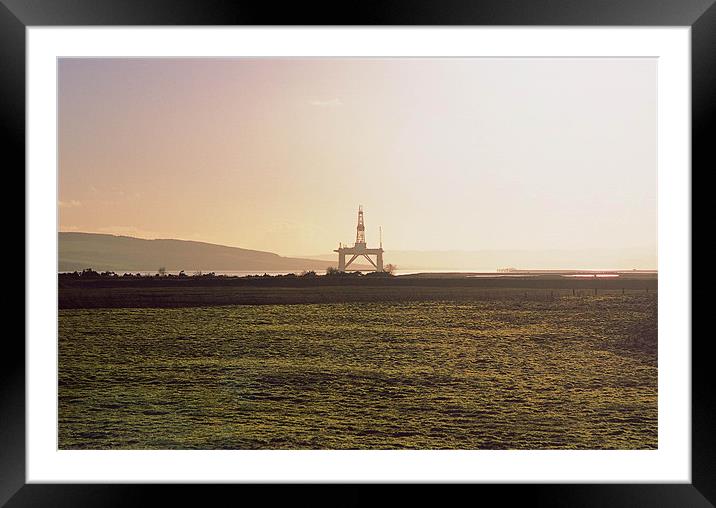 Oil Rig on a misty morning Framed Mounted Print by Derek Wallace