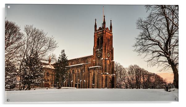 St Pauls Church, Stalybridge, in the Snow Acrylic by Jeni Harney