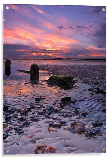 Newton beach sunset at low tide Acrylic by John Boyle