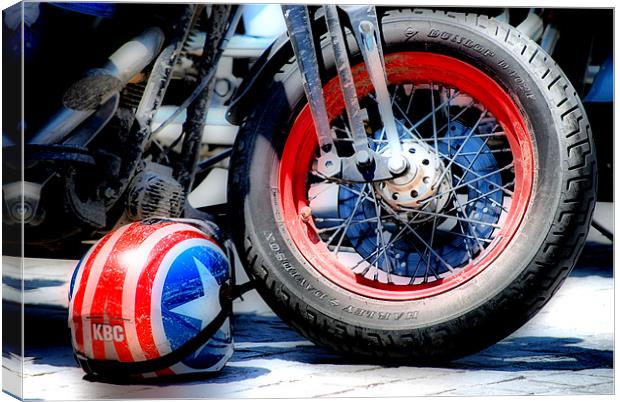 Harley Wheel and Helmet Canvas Print by Karen Martin