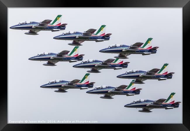 Nine of the Frecce Tricolori display team in tight Framed Print by Jason Wells