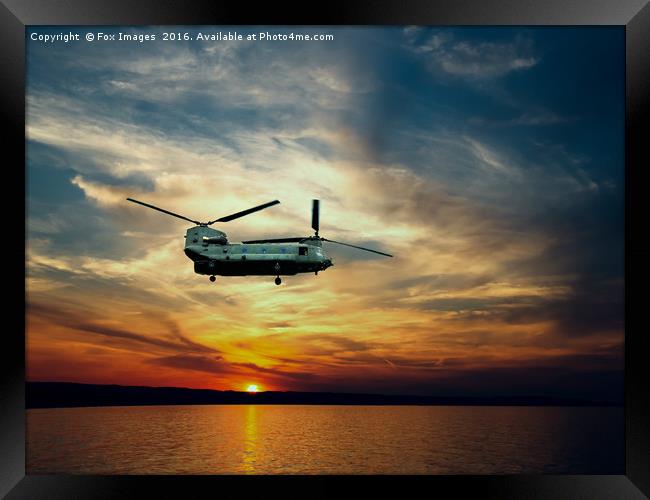 chinook over the sea Framed Print by Derrick Fox Lomax