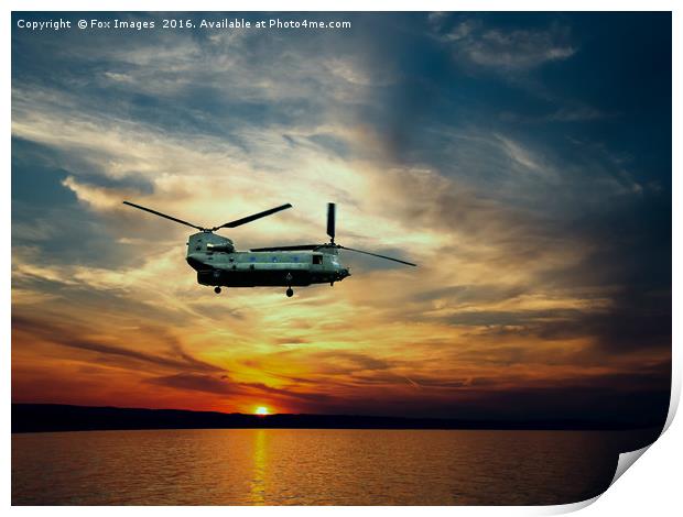 chinook over the sea Print by Derrick Fox Lomax