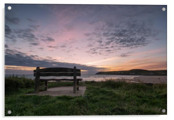 Croyde Bay Sunset Acrylic by Dave Wilkinson North Devon Ph