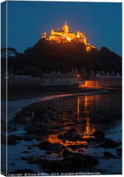 St Michael's Mount at Night Canvas Print by Diane Griffiths