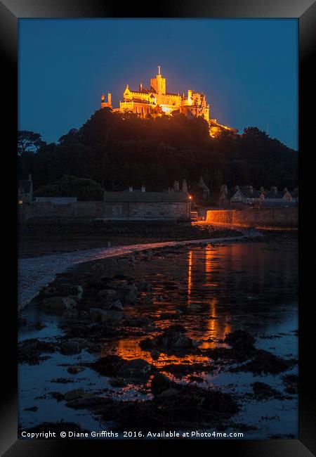 St Michael's Mount at Night Framed Print by Diane Griffiths
