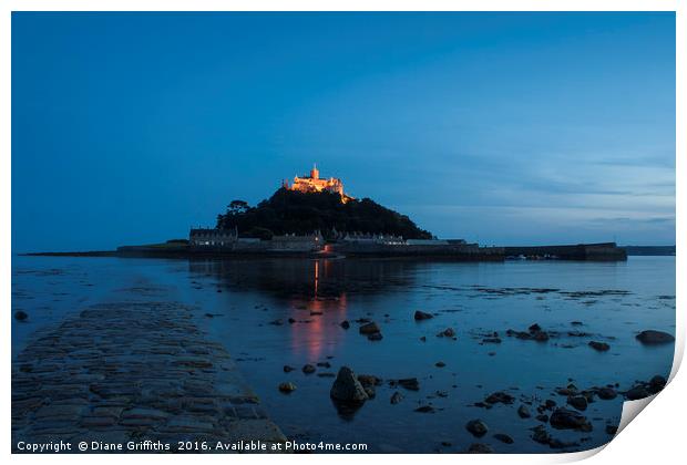 St Michael's Mount at Night Print by Diane Griffiths