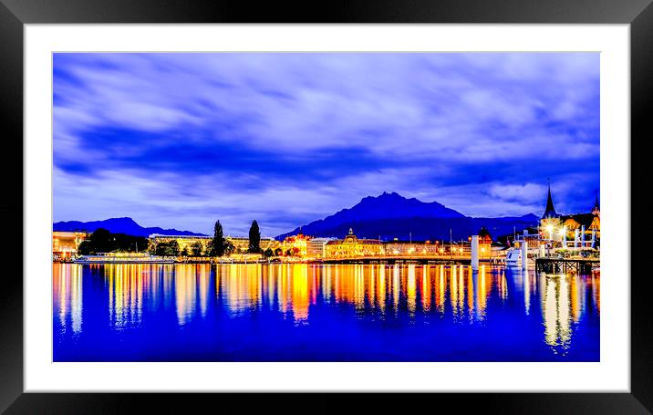 Lucerne at Dusk Framed Mounted Print by peter tachauer