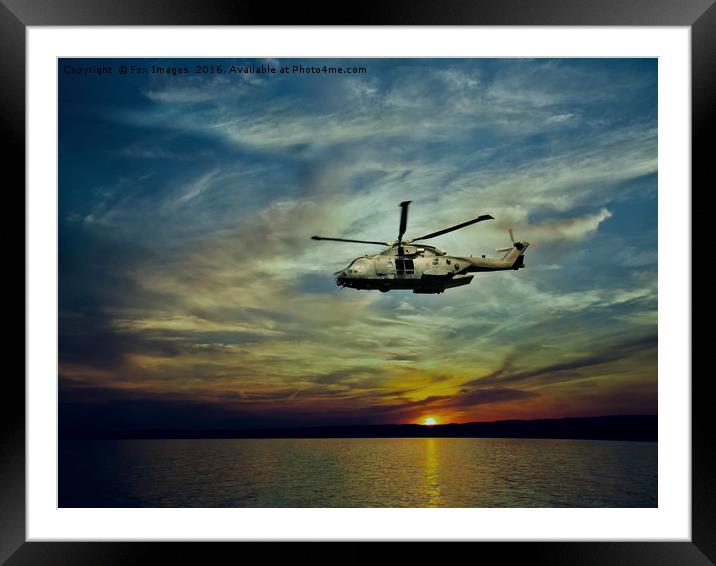 AW101 merlin helicopter over the sea  Framed Mounted Print by Derrick Fox Lomax