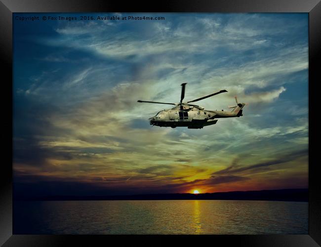 AW101 merlin helicopter over the sea  Framed Print by Derrick Fox Lomax