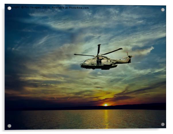 AW101 merlin helicopter over the sea  Acrylic by Derrick Fox Lomax