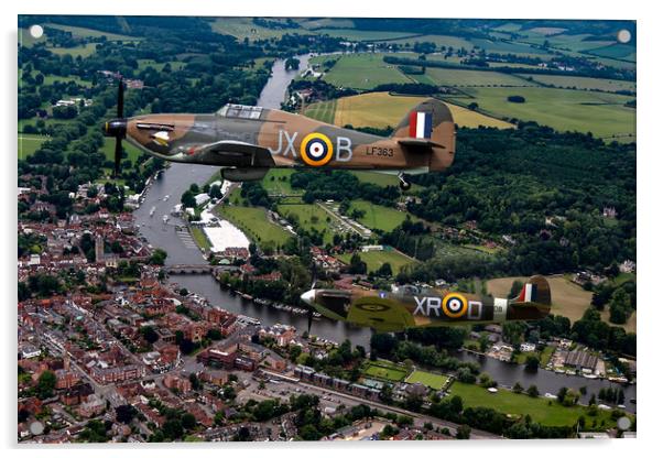 Spitfire and Hurricane over Henley Acrylic by Oxon Images