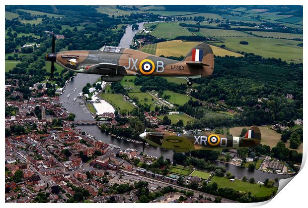 Spitfire and Hurricane over Henley Print by Oxon Images