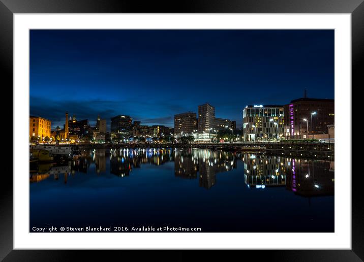 Salthouse dock Liverpool at night Framed Mounted Print by Steven Blanchard