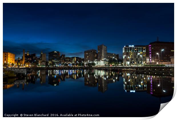 Salthouse dock Liverpool at night Print by Steven Blanchard