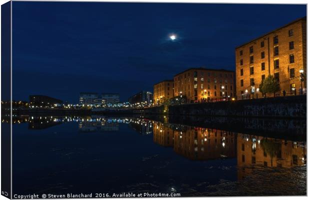 Salthouse dock Liverpool at night 2 Canvas Print by Steven Blanchard