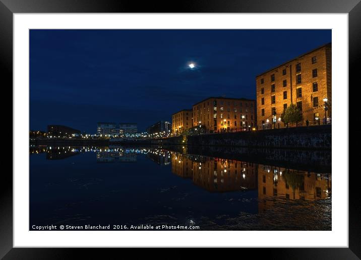 Salthouse dock Liverpool at night 2 Framed Mounted Print by Steven Blanchard