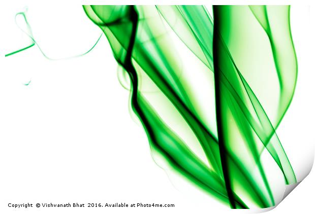 Green smoke abstract on white Print by Vishwanath Bhat