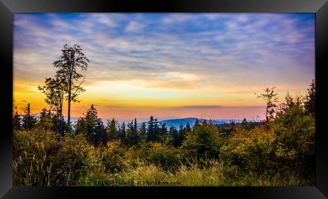 Colorful sunset sky over Sumava forest Framed Print by Sergey Fedoskin