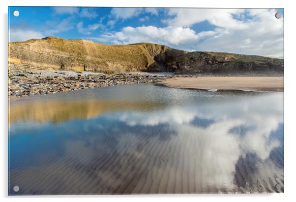 Dunraven Bay Reflections Glamorgan Heritage Coast  Acrylic by Nick Jenkins