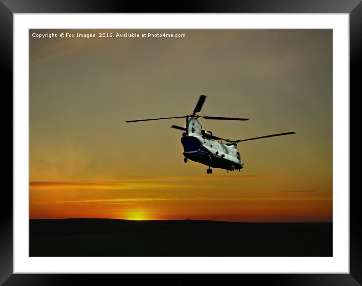 chinook over the ground Framed Mounted Print by Derrick Fox Lomax