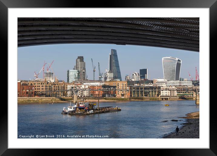 London Skyline and the River Thames Framed Mounted Print by Len Brook
