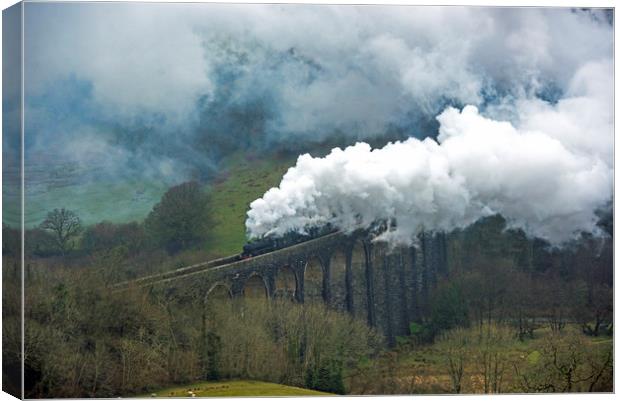 Steam Engines crossing Cynghordy Viaduct Mid Wales Canvas Print by Nick Jenkins