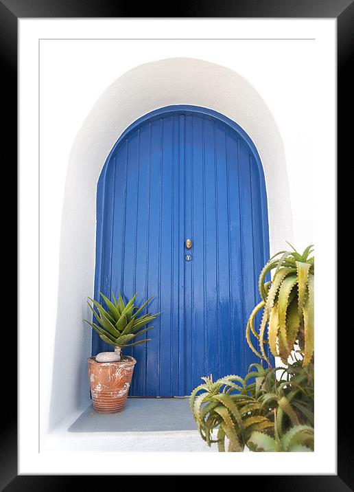 Posh Blue Greek Door Framed Mounted Print by Stephen Mole